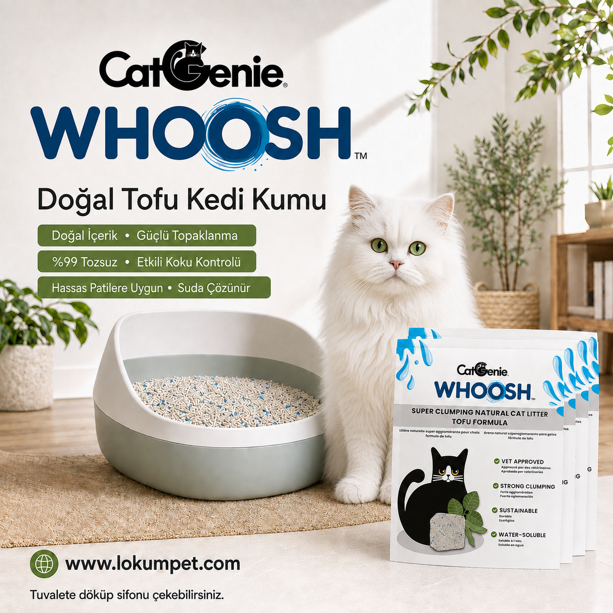 CatGenie Whoosh Süper Topaklanan Doğal Kedi Kumu